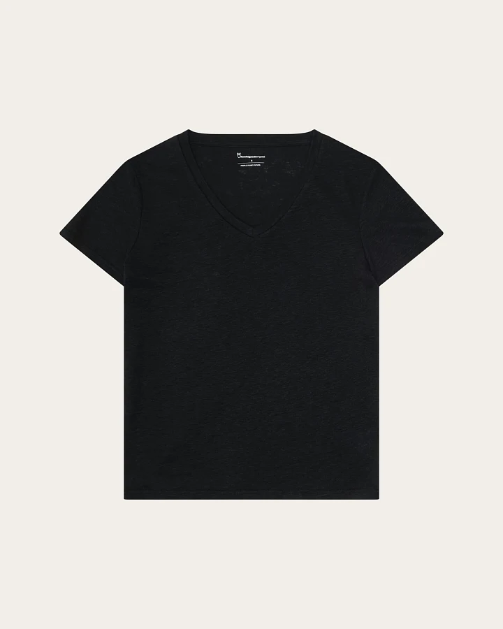 KnowledgeCotton Apparel Damen vegan T-Shirt Leinen V-Ausschnitt Black Jet