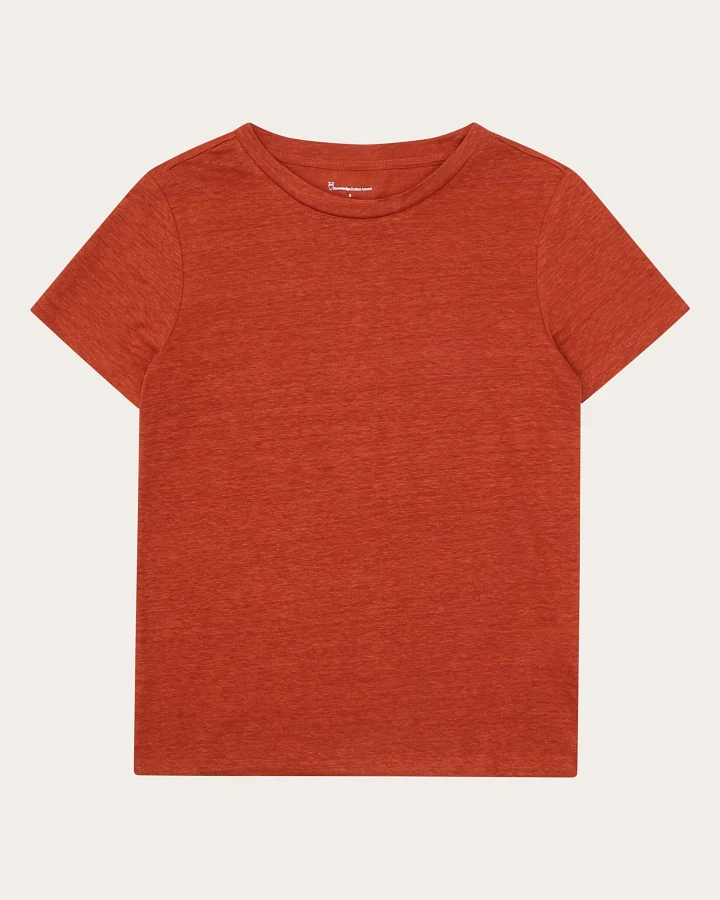 KnowledgeCotton Apparel Damen vegan T-Shirt Reg Leinen Gebrannter Ziegel