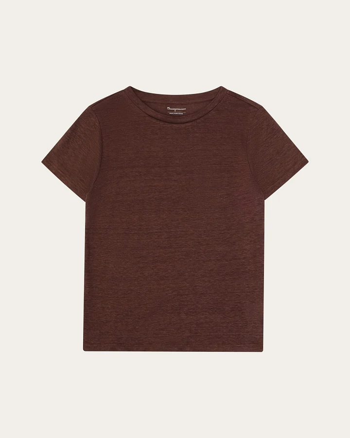 KnowledgeCotton Apparel Damen vegan T-Shirt Reg Linen Shaved Chocolate