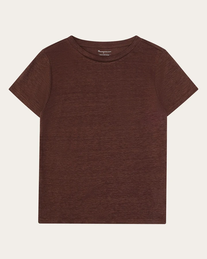 KnowledgeCotton Apparel Damen vegan T-Shirt Reg Linen Shaved Chocolate