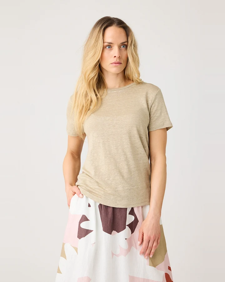 KnowledgeCotton Apparel Damen vegan T-Shirt Reg Leinen Twill Beige