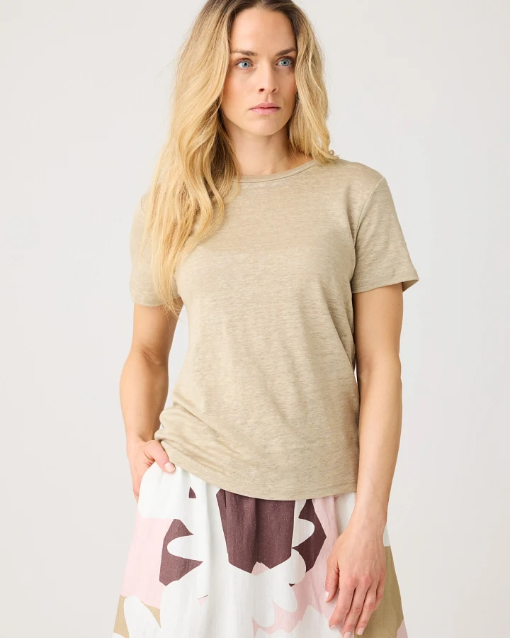 KnowledgeCotton Apparel Damen vegan T-Shirt Reg Leinen Twill Beige
