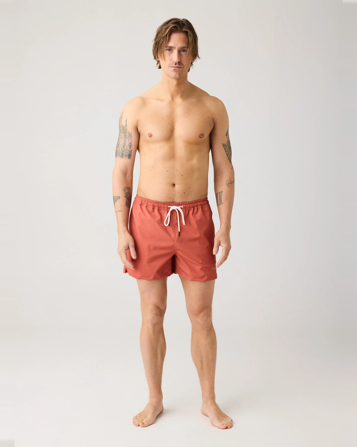 KnowledgeCotton Apparel Herren vegan Badeshorts Bay Stretch Burnt Brick – Ansicht 2