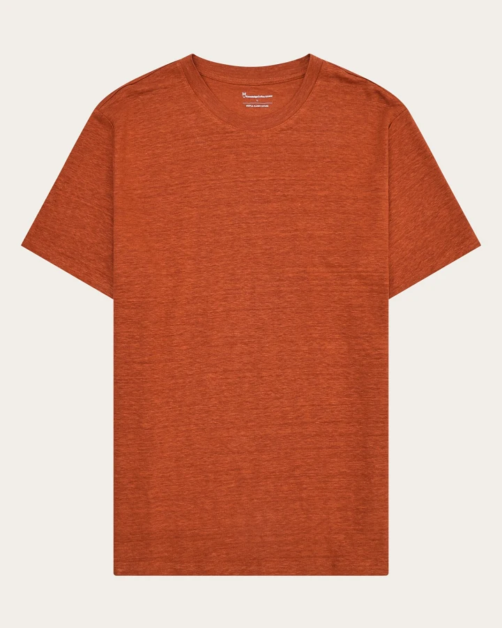 KnowledgeCotton Apparel Herren vegan T-Shirt Herren Leinen Gebrannter Ziegel