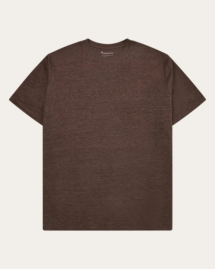 KnowledgeCotton Apparel Herren vegan T-Shirt Herren Leinen Schokoladenbraun