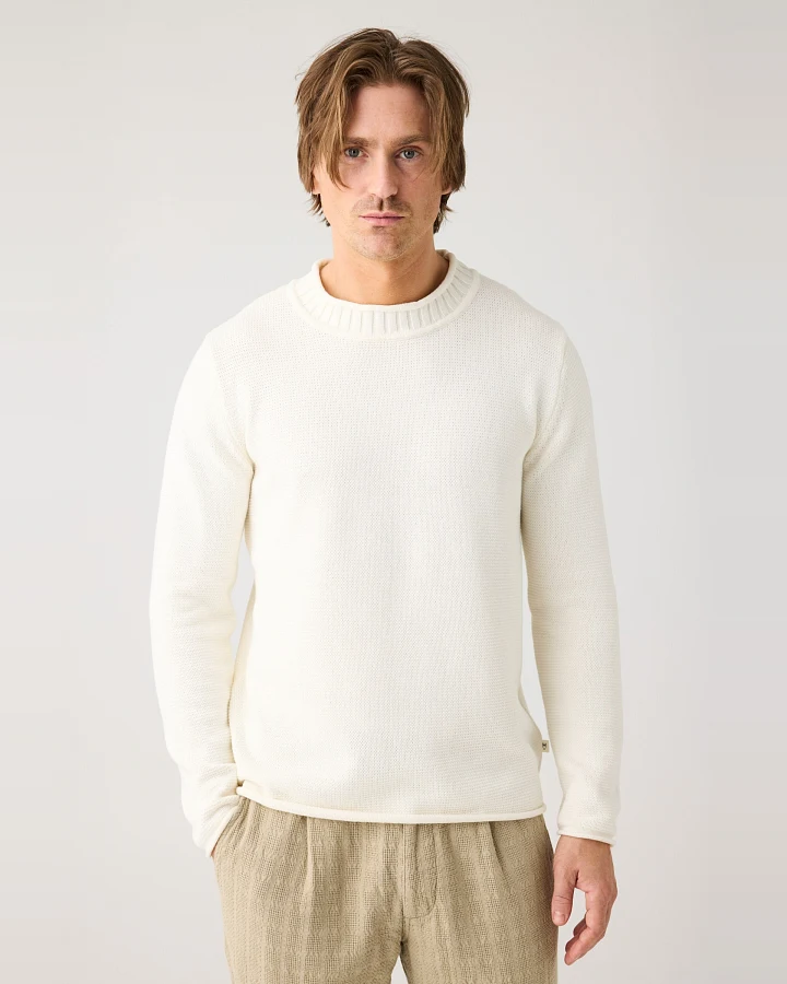 KnowledgeCotton Apparel Herren vegan Pullover Rundhalsausschnitt Egret Weiß