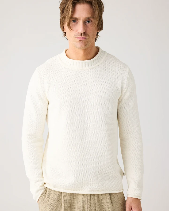 KnowledgeCotton Apparel Herren vegan Pullover Rundhalsausschnitt Egret Weiß