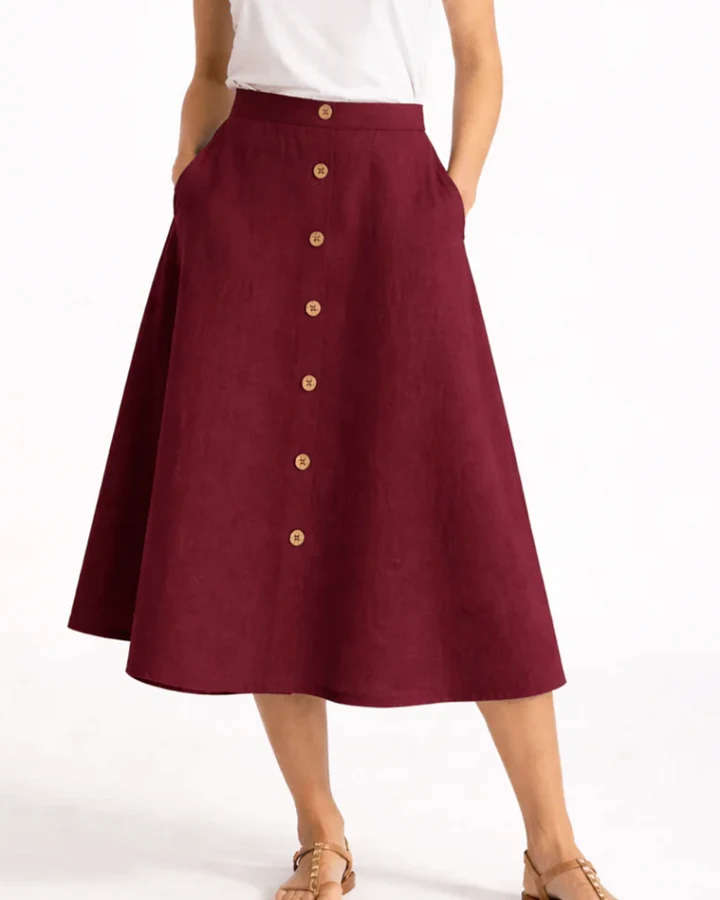 De IONESCU Damen vegan Midirock Leinen Bordeaux