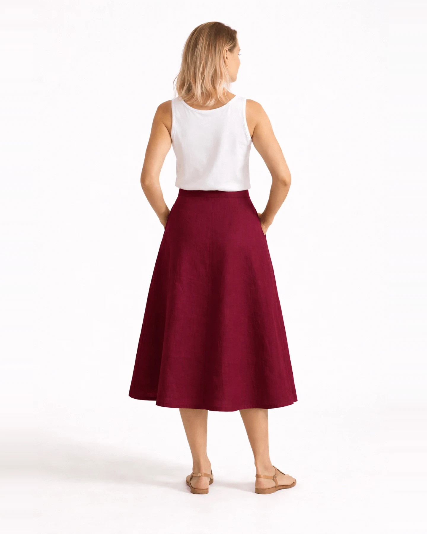 De IONESCU Damen vegan Midirock Leinen Bordeaux – Ansicht 2