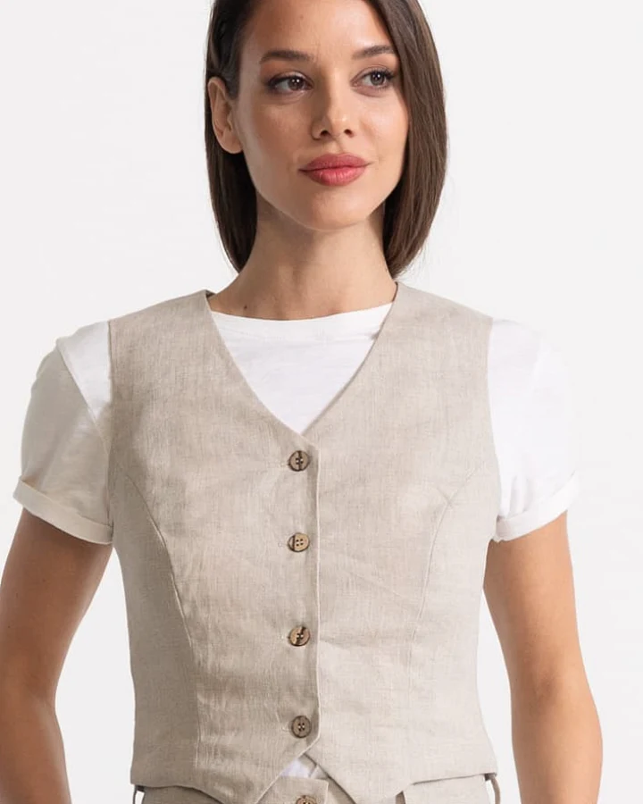 De IONESCU Damen vegan Weste Figa Leinen Beige