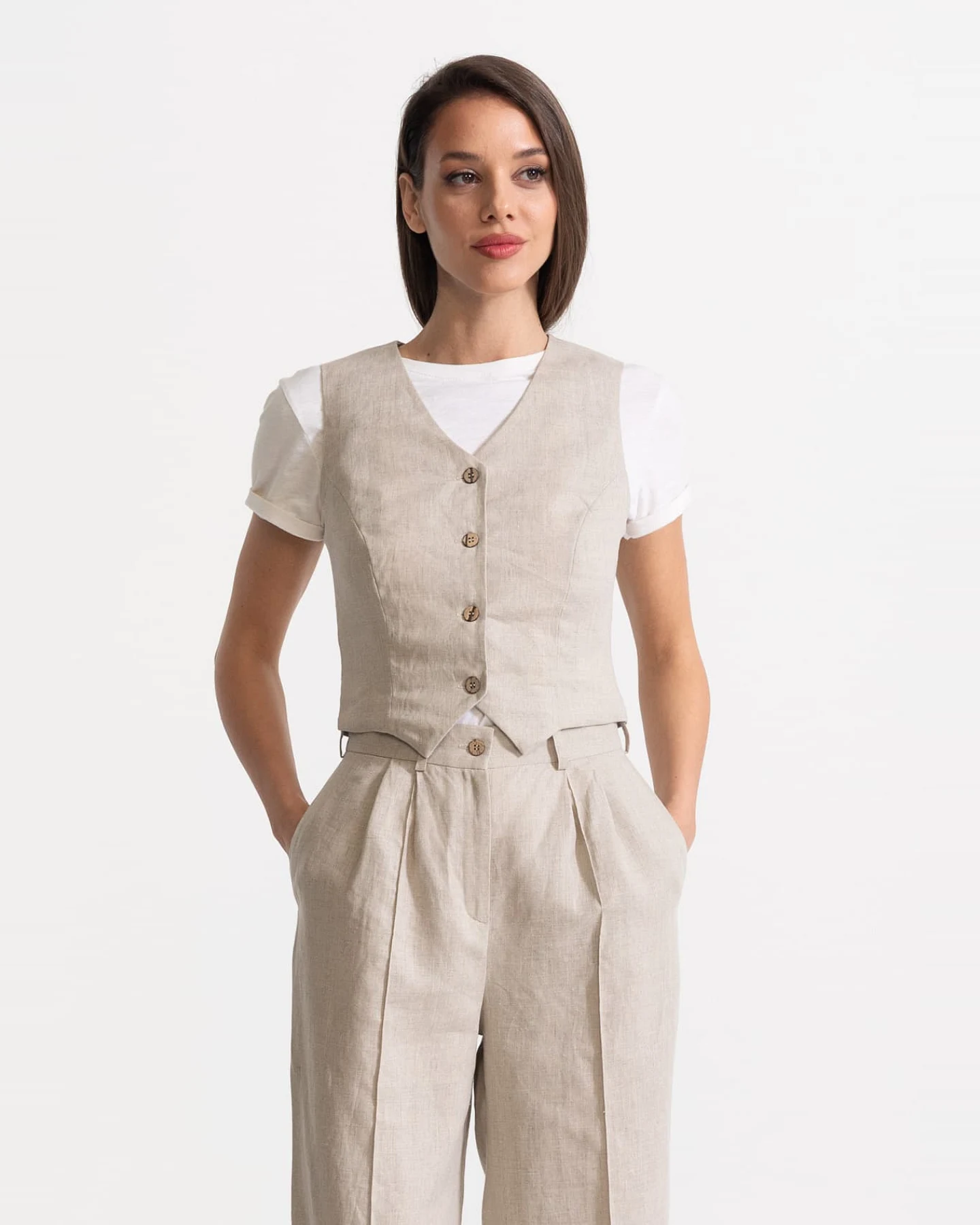 De IONESCU Damen vegan Weste Figa Leinen Beige – Ansicht 2