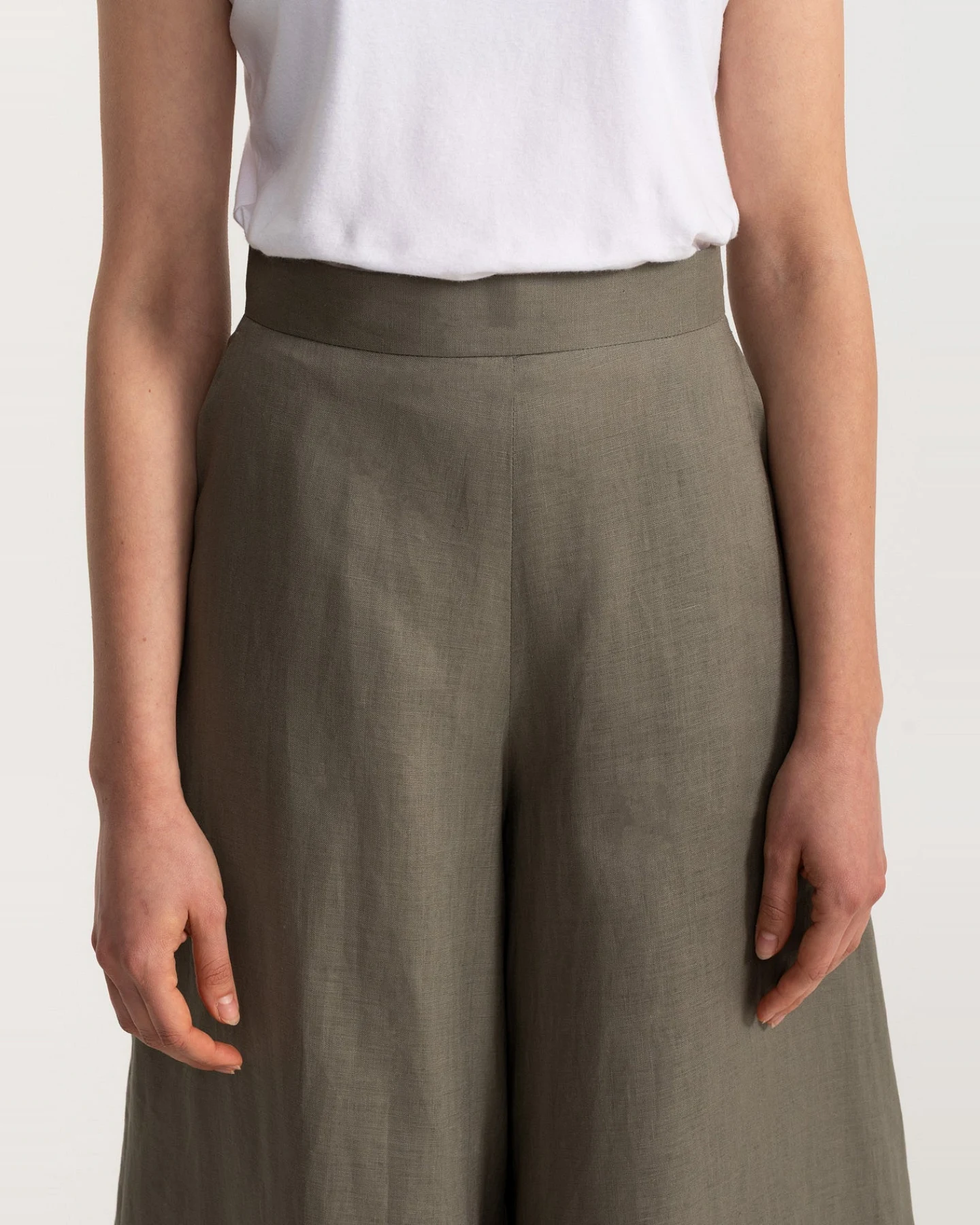 De IONESCU Damen vegan Hose Palazzo Leinen Khaki – Ansicht 2