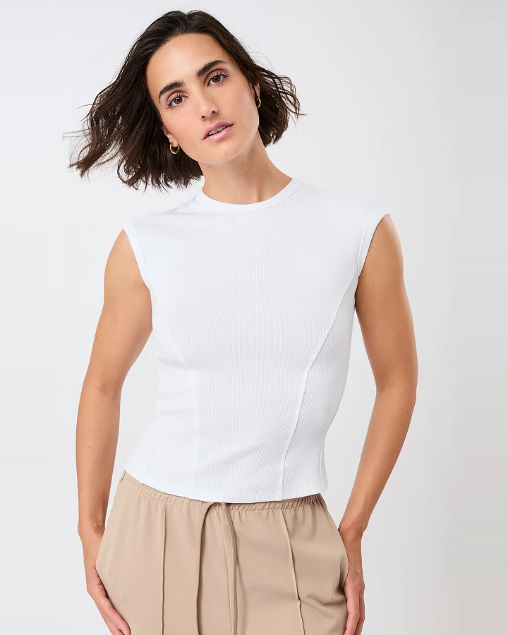 MANDALA Damen vegan Top Ribbed Sport Weiß