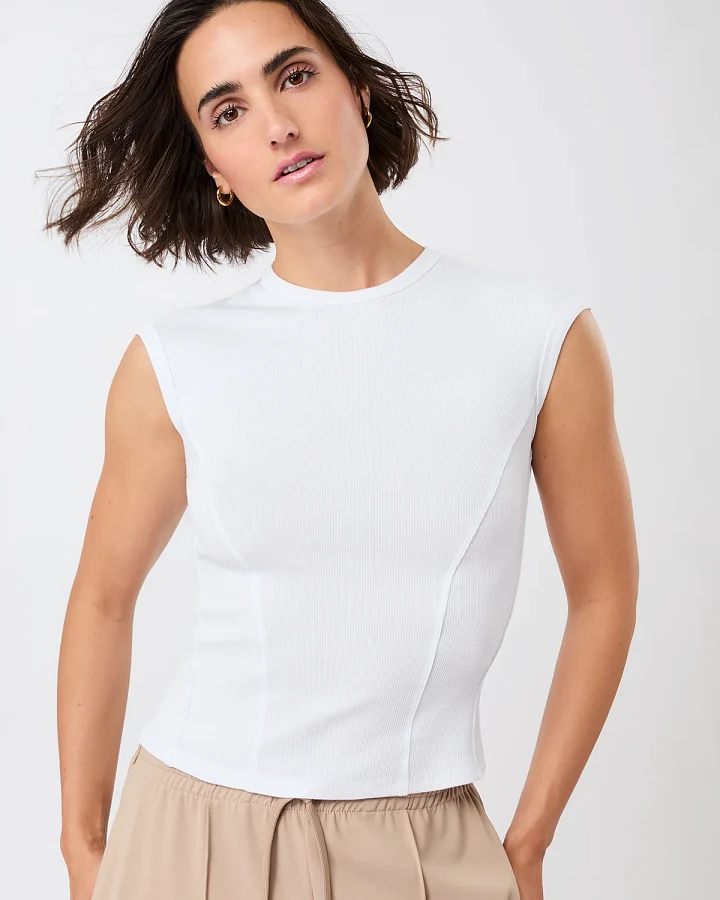 MANDALA Damen vegan Top Ribbed Sport Weiß