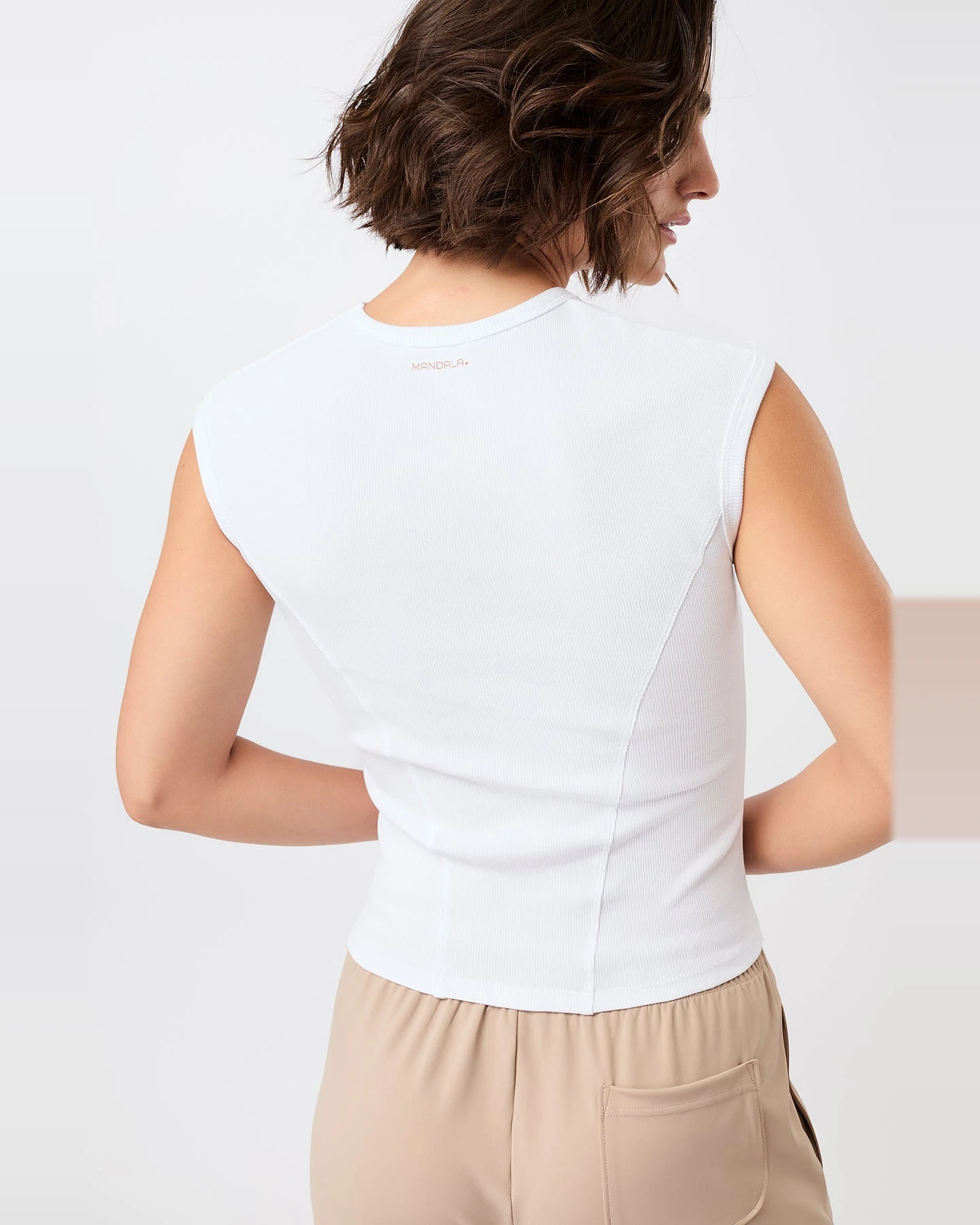 MANDALA Damen vegan Top Ribbed Sport Weiß – Ansicht 2