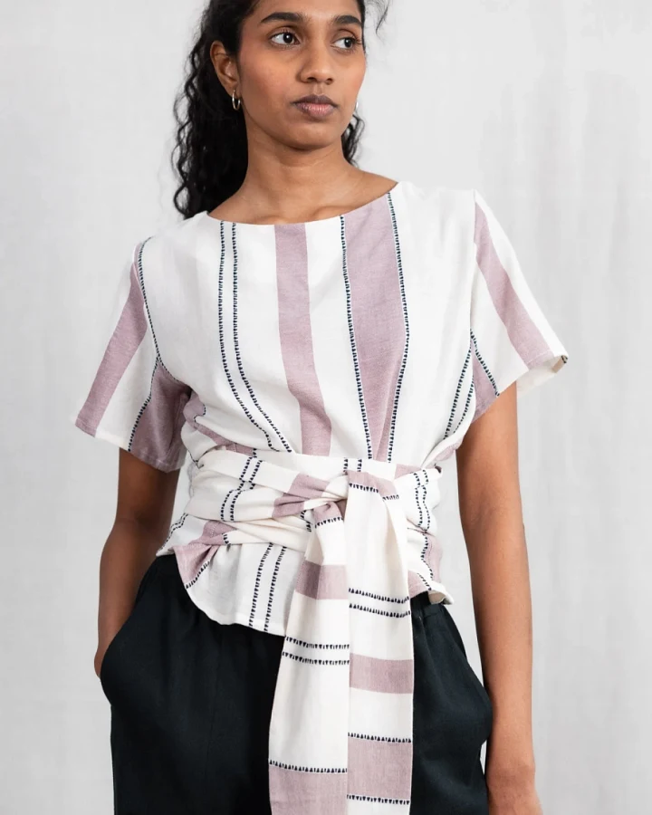 Jyoti - Fair Works Damen vegan Wickelhemd Amaranth Weave Pattern Altrosa