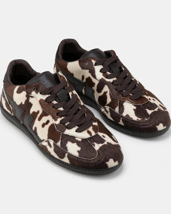 Zèta Damen vegan Sneaker Delta Cow Print Braun/Weiß