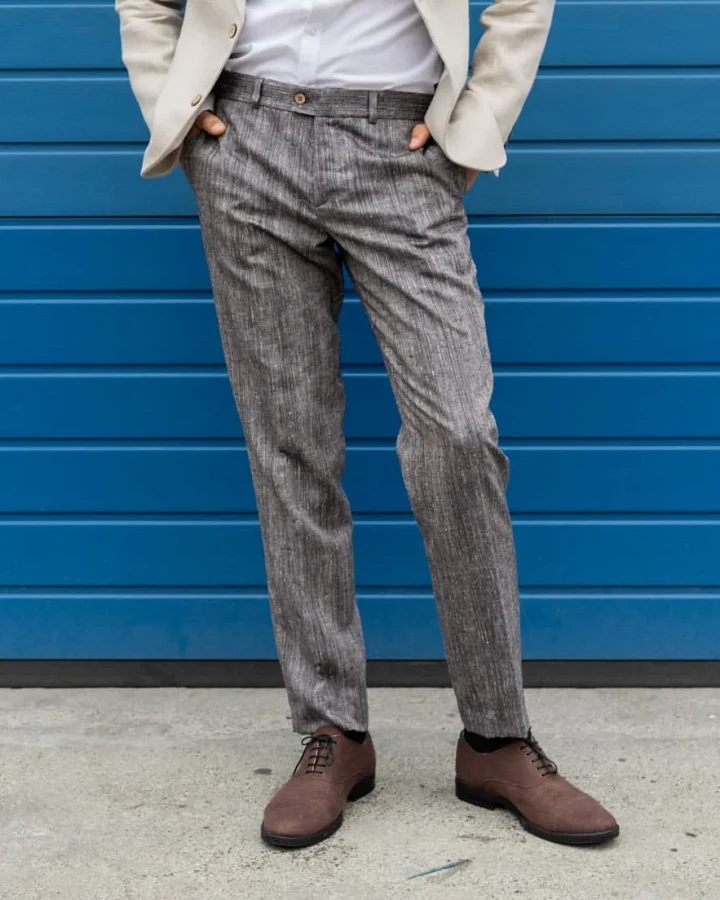 De IONESCU Herren vegan Hose The Romana Leinen Retro Grau