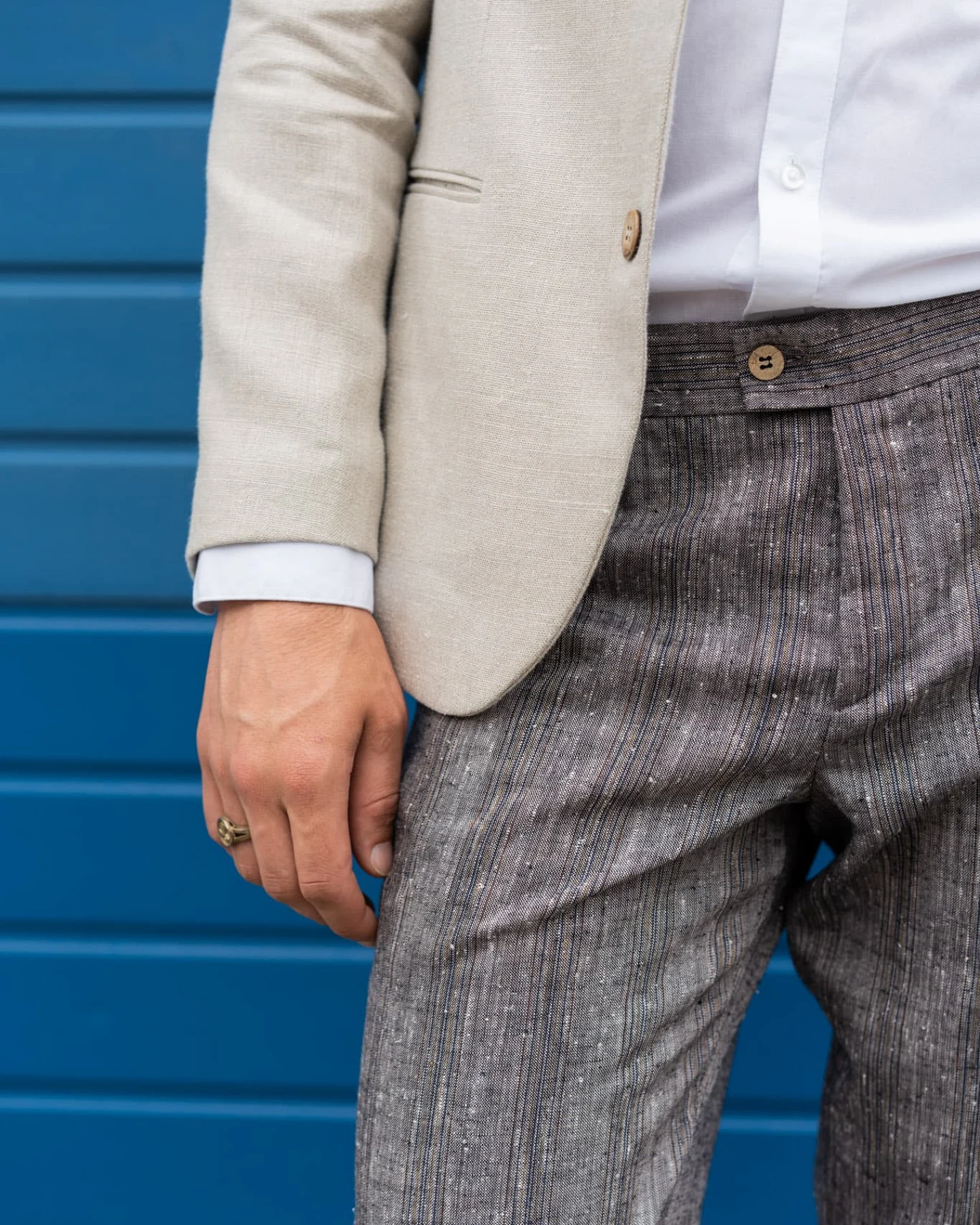 De IONESCU Herren vegan Hose The Romana Leinen Retro Grau – Ansicht 2