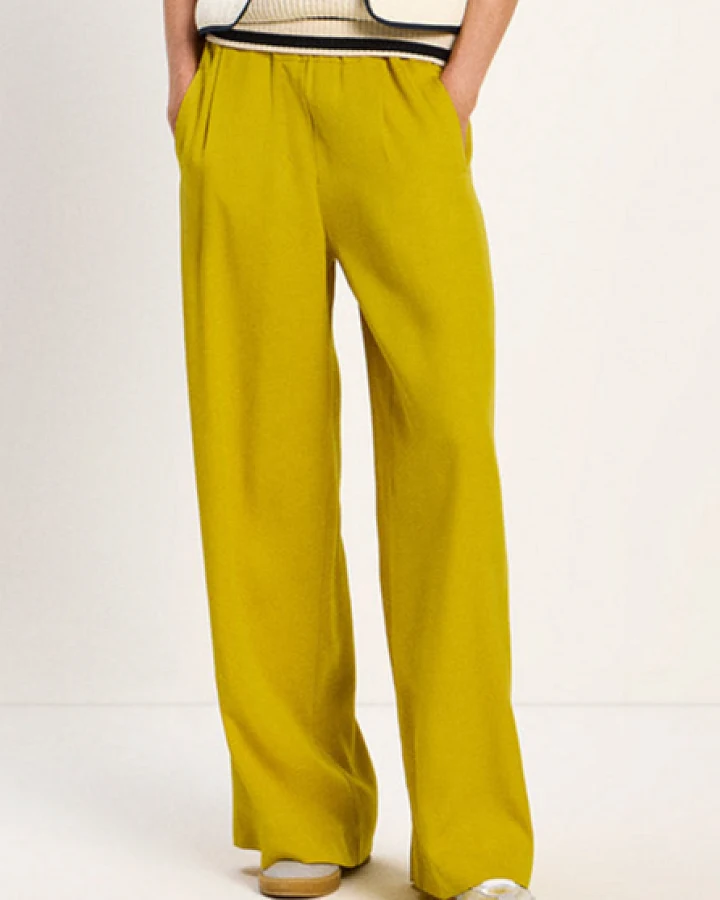 Lanius Damen vegan Hose Weites Bein Gelb