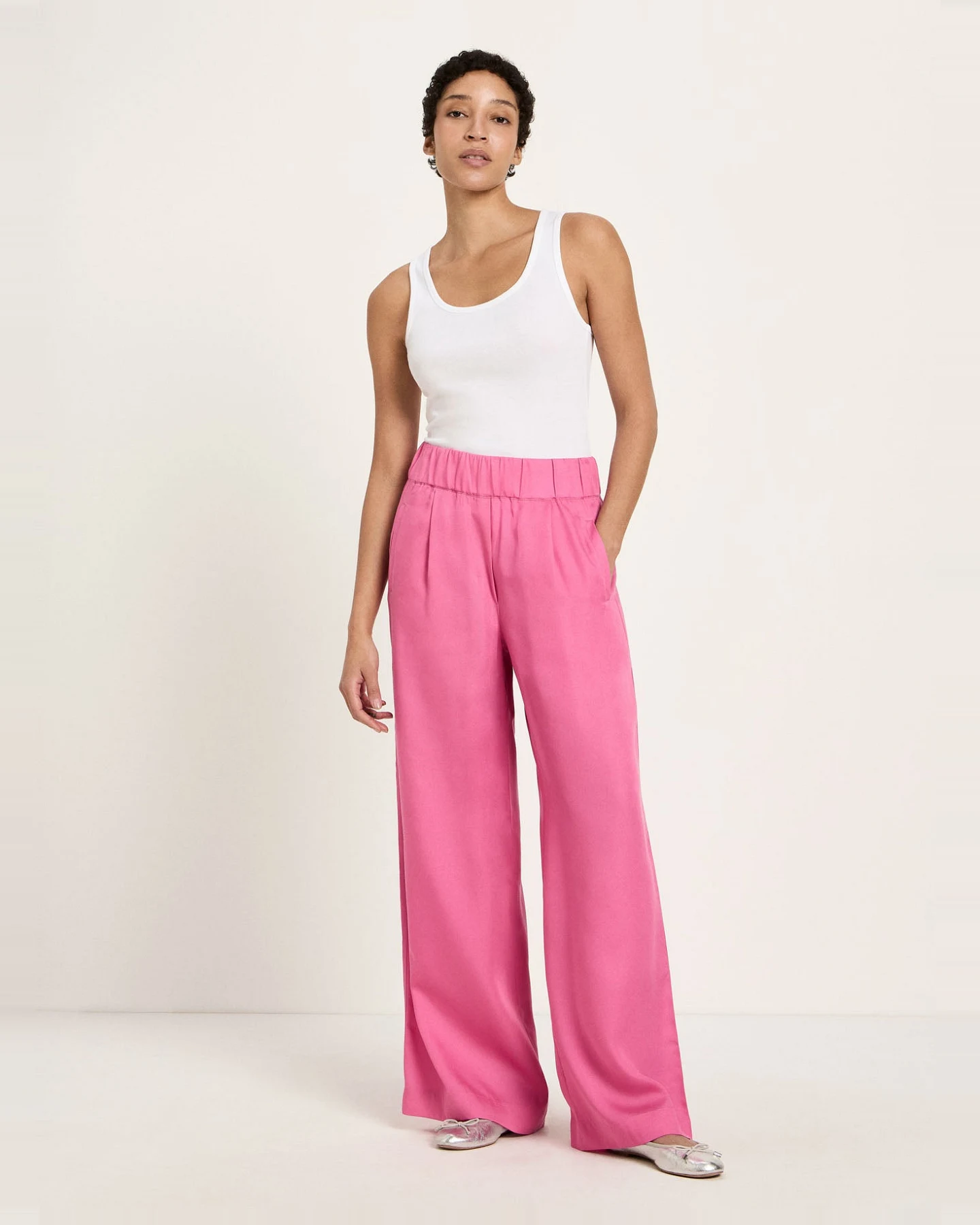 Lanius Damen vegan Hose Weites Bein Rosa – Ansicht 2