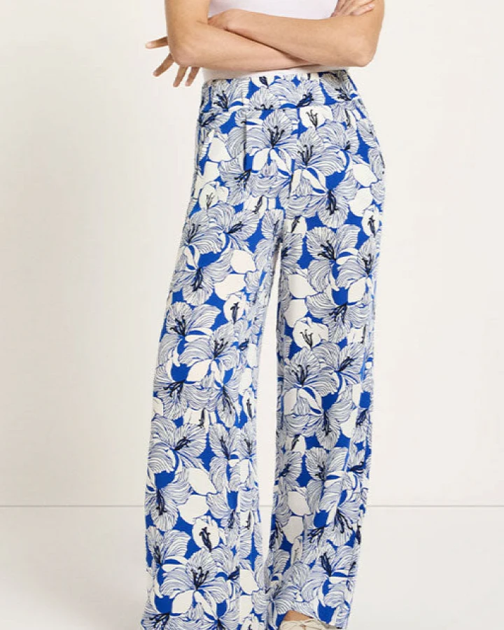 Lanius Damen vegan Hose Weites Bein Bloom Lapis Blau/Weiß