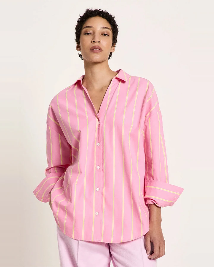 Lanius Damen vegan Bluse Gestreift Rosa/Gelb