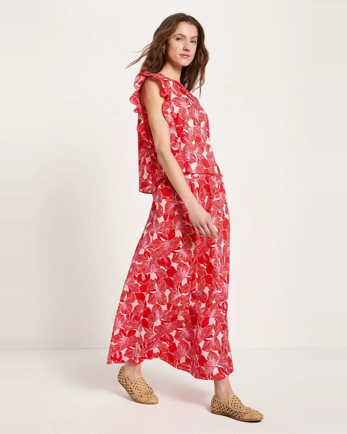 Lanius Damen vegan Bluse Rüschen Blüte Rot – Ansicht 2