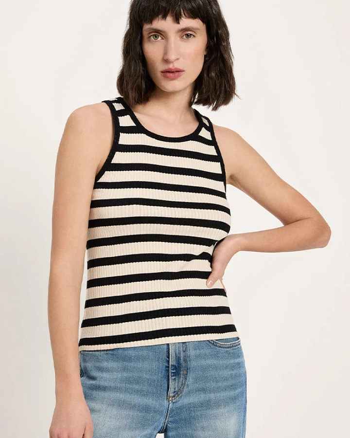 Lanius Damen vegan Tank Top Stripes Schwarz/Creme