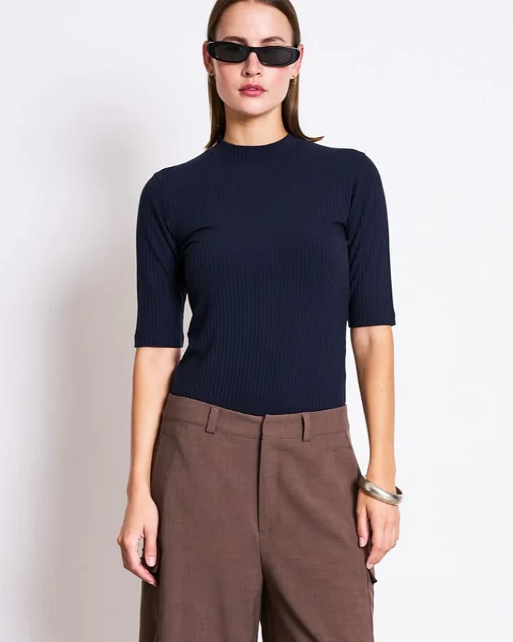 JAN 'N JUNE Damen vegan T-Shirt Rippe Nina Nightfall Blau
