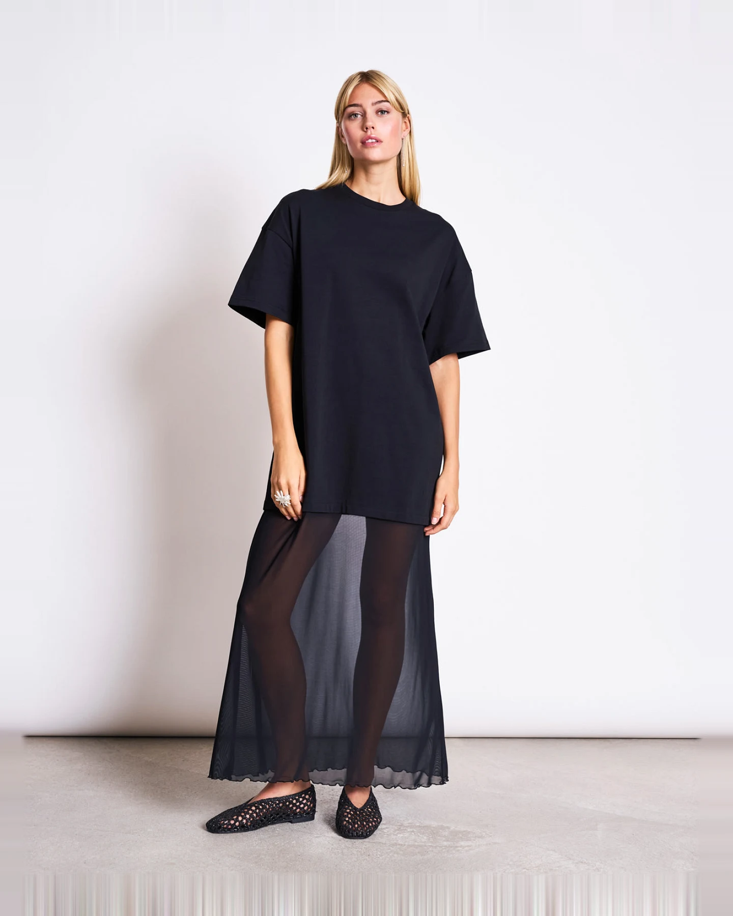 JAN 'N JUNE Damen vegan Kleid Mesh Jersey Lacerta Schwarz – Ansicht 2
