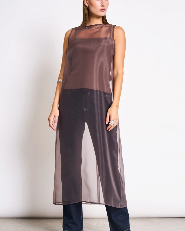JAN 'N JUNE Damen vegan Midikleid Organza Seseli Schlammbraun