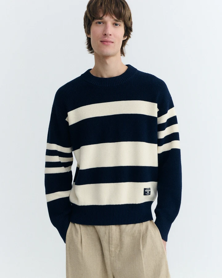 Thinking MU Herren vegan Pullover Jersey Santos Gestreift Navy