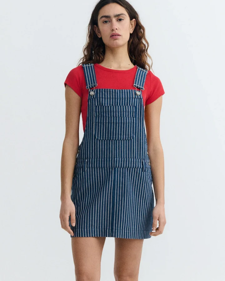 Thinking MU Damen vegan Kleid Rafaela Railway Stripes Blau