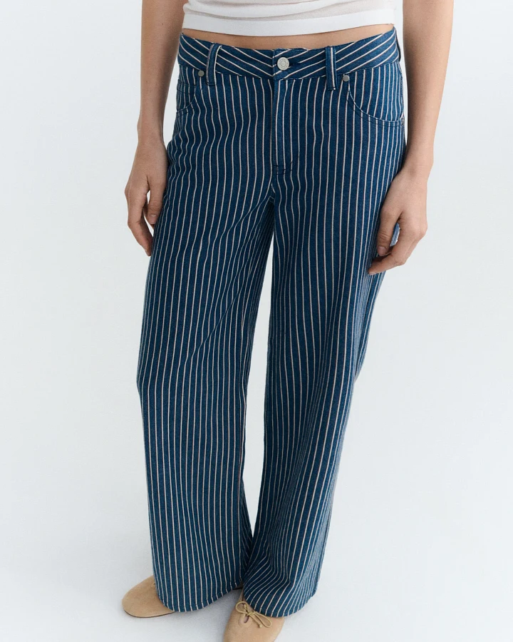 Thinking MU Damen vegan Hose Kettan Railway Blau Gestreift