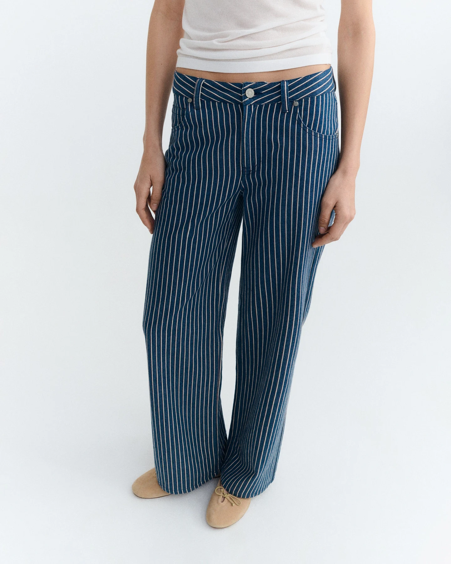Thinking MU Damen vegan Hose Kettan Railway Blau Gestreift – Ansicht 2
