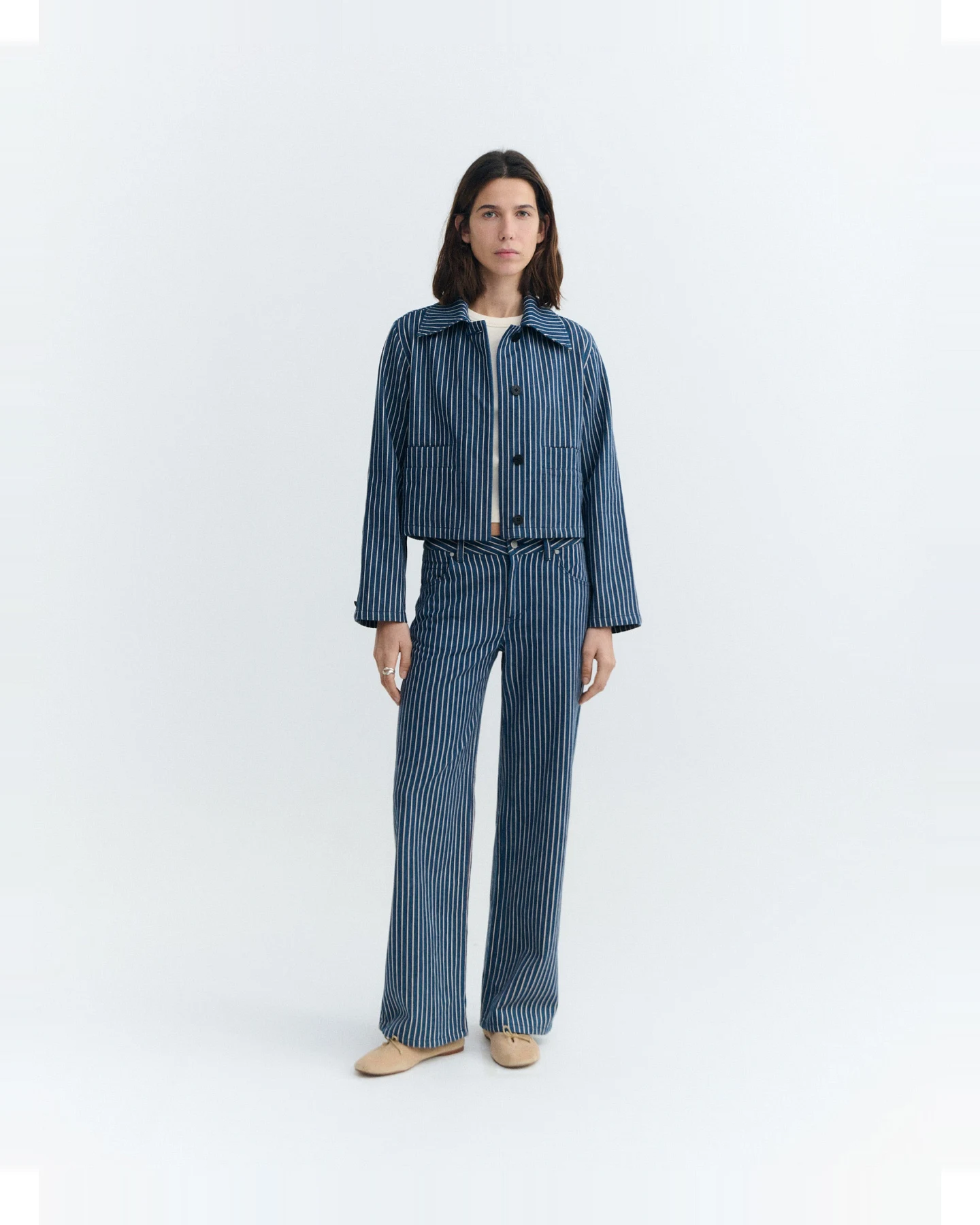 Thinking MU Damen vegan Jacke Astrid Railway Natural Dye Blue Stripes – Ansicht 2