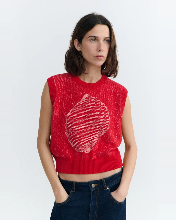 Thinking MU Damen vegan Strickweste Aria Shell Rot