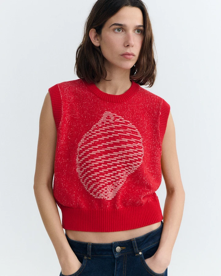 Thinking MU Damen vegan Strickweste Aria Shell Rot
