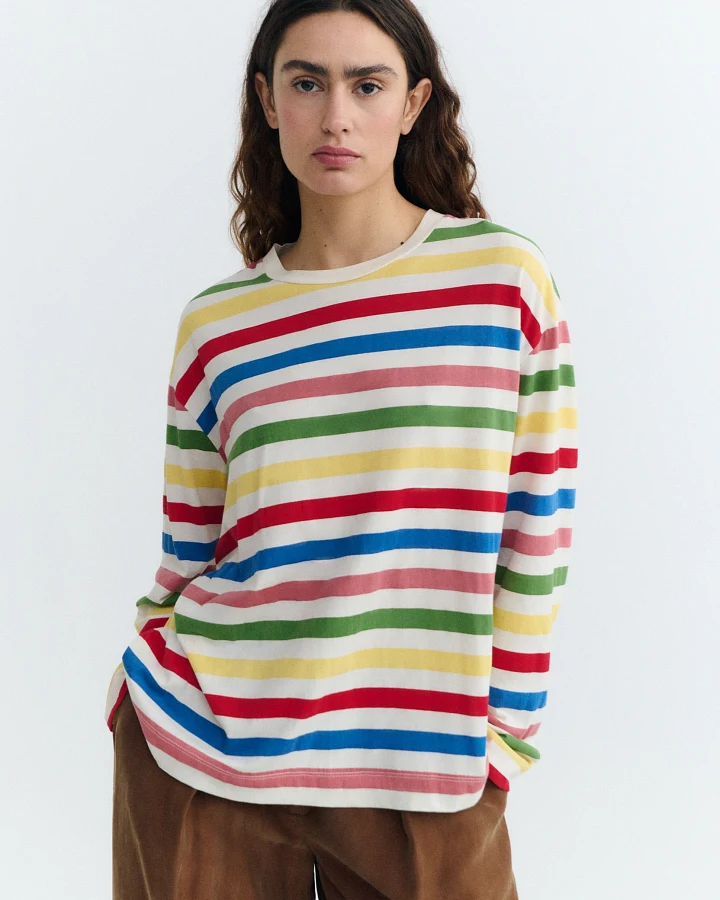 Thinking MU Damen vegan T-Shirt Langarm Emily Multicolor Gestreift