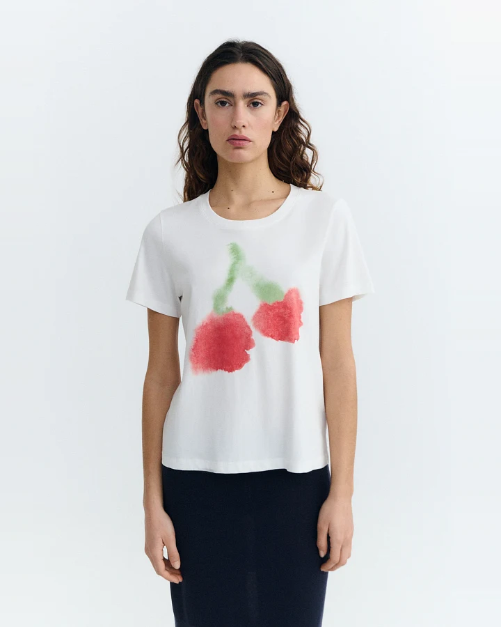 Thinking MU Damen vegan T-Shirt Blurry Cherry Ida Weiß