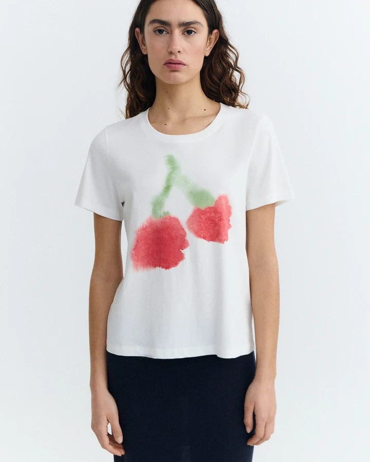 Thinking MU Damen vegan T-Shirt Blurry Cherry Ida Weiß