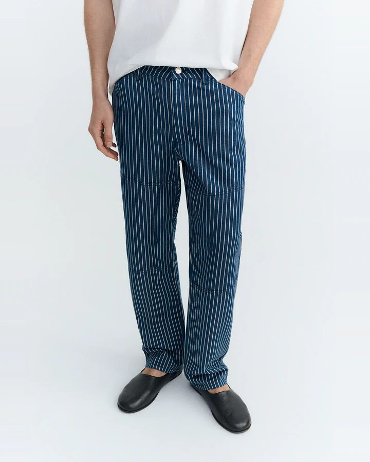 Thinking MU Herren vegan Hose Stan Straight Natural Dye Stripes Blau