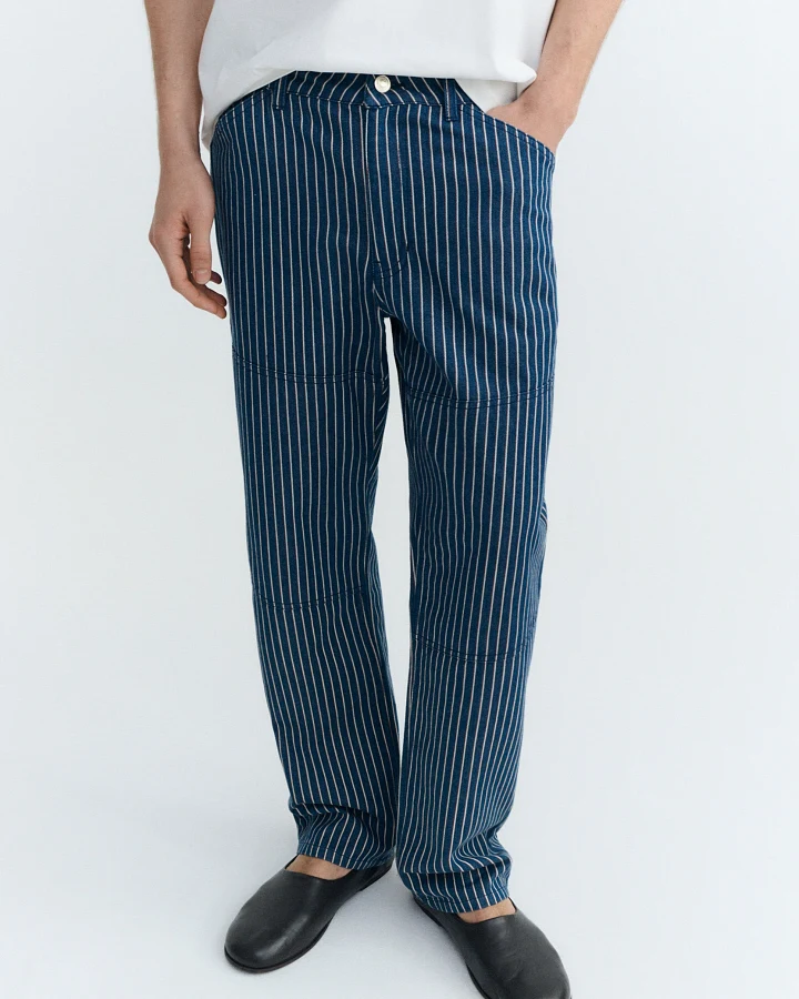 Thinking MU Herren vegan Hose Stan Straight Natural Dye Stripes Blau