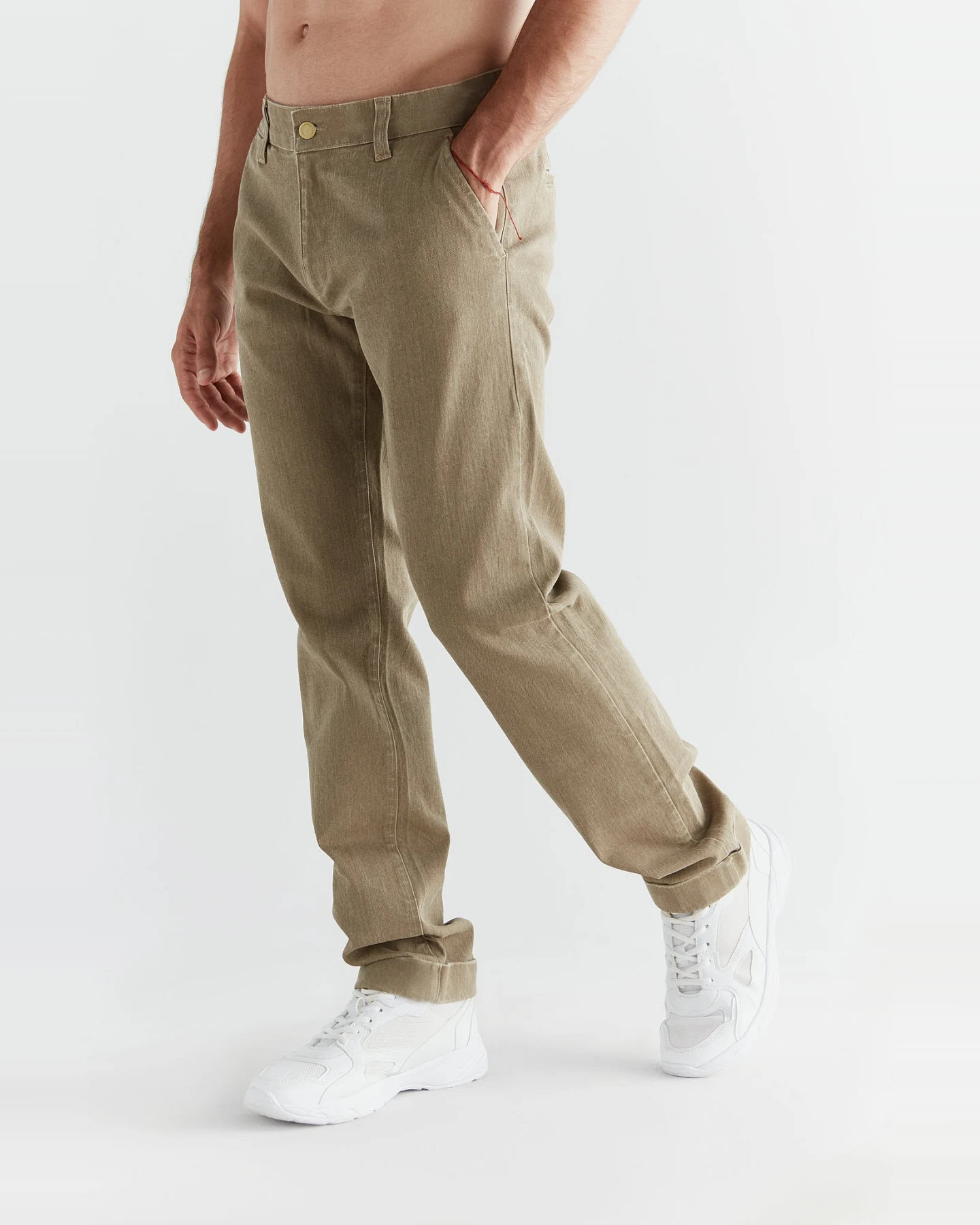 Evermind Herren vegan Denim Chinos Tonal Wash Karibik Grün – Ansicht 2