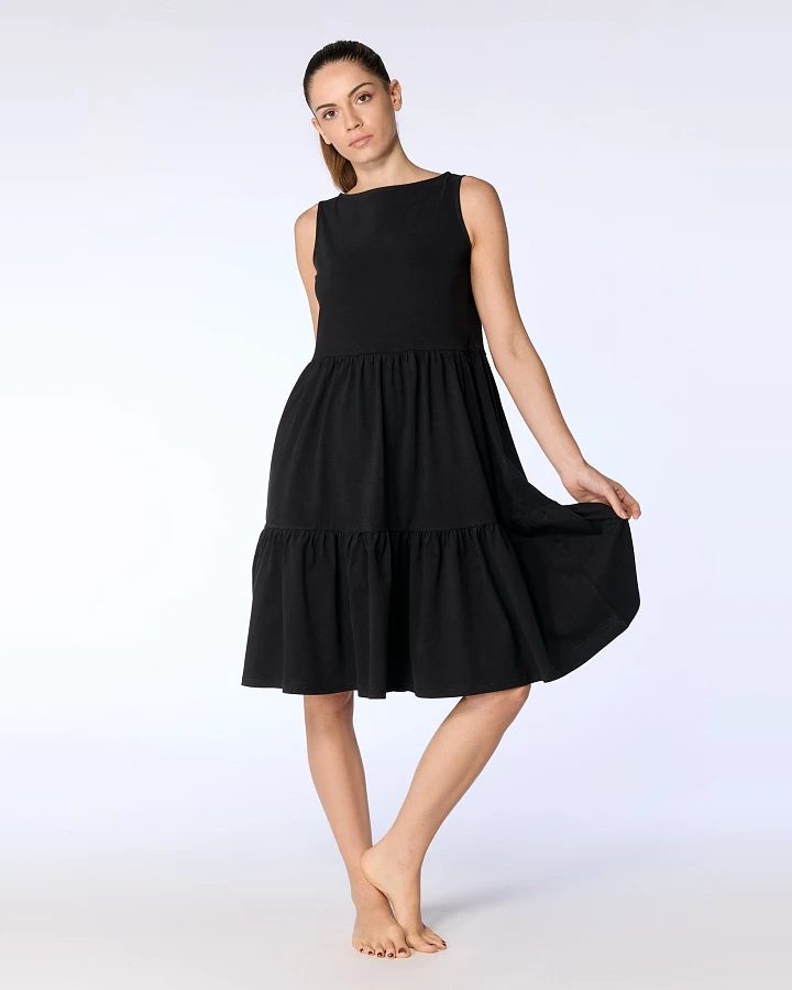Leela Cotton Damen vegan Kleid Gerüscht Schwarz