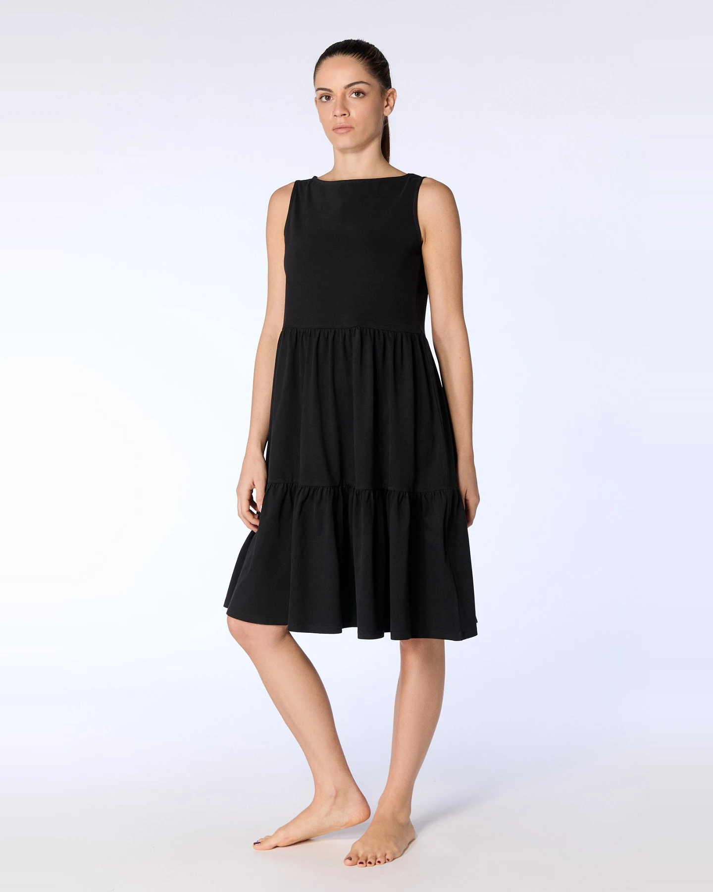 Leela Cotton Damen vegan Kleid Gerüscht Schwarz – Ansicht 2