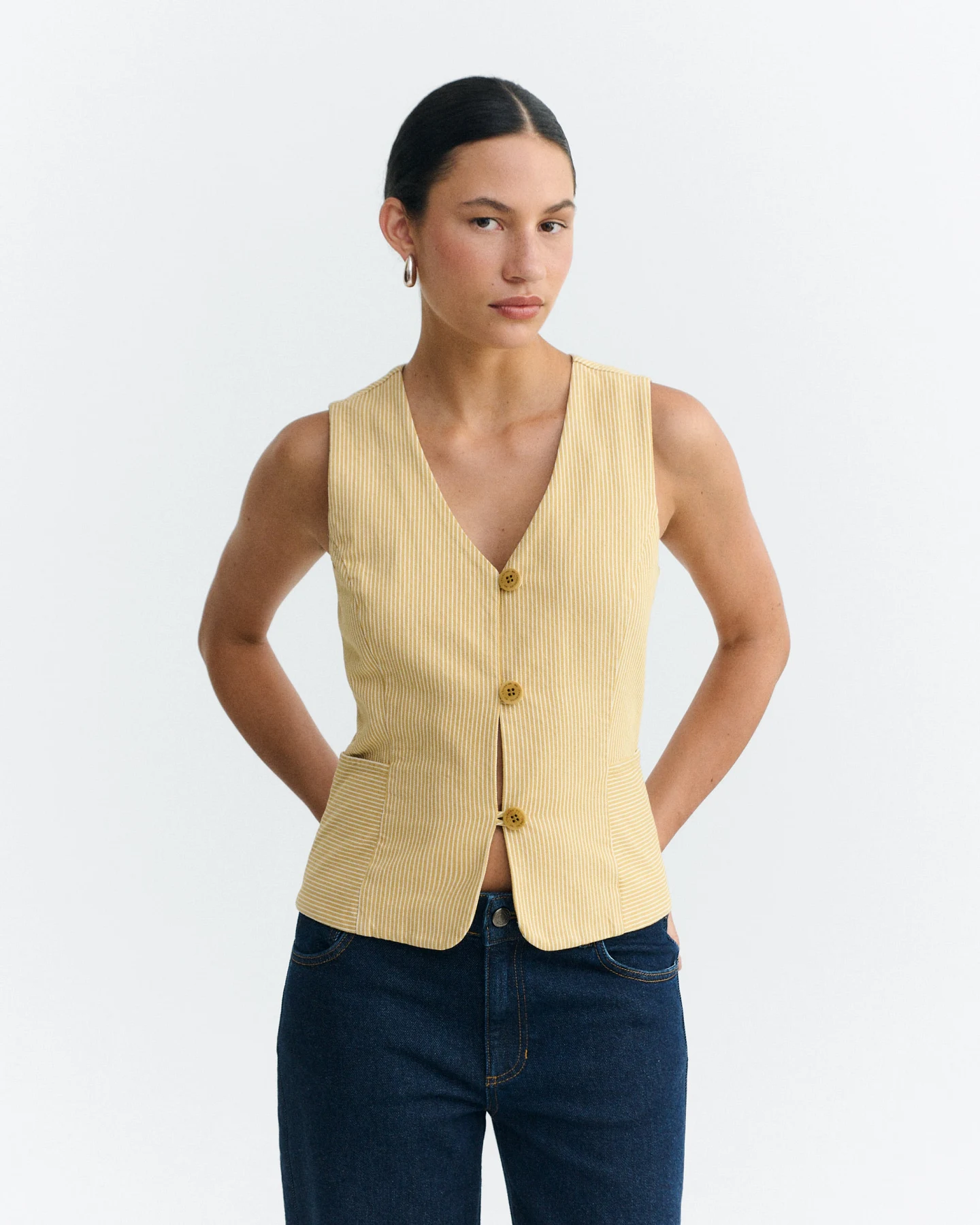 Thinking MU Damen vegan Weste Alisa Gestreift Gelb – Ansicht 2
