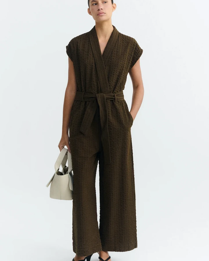 Thinking MU Damen vegan Jumpsuit Seersucker Malawi Braun