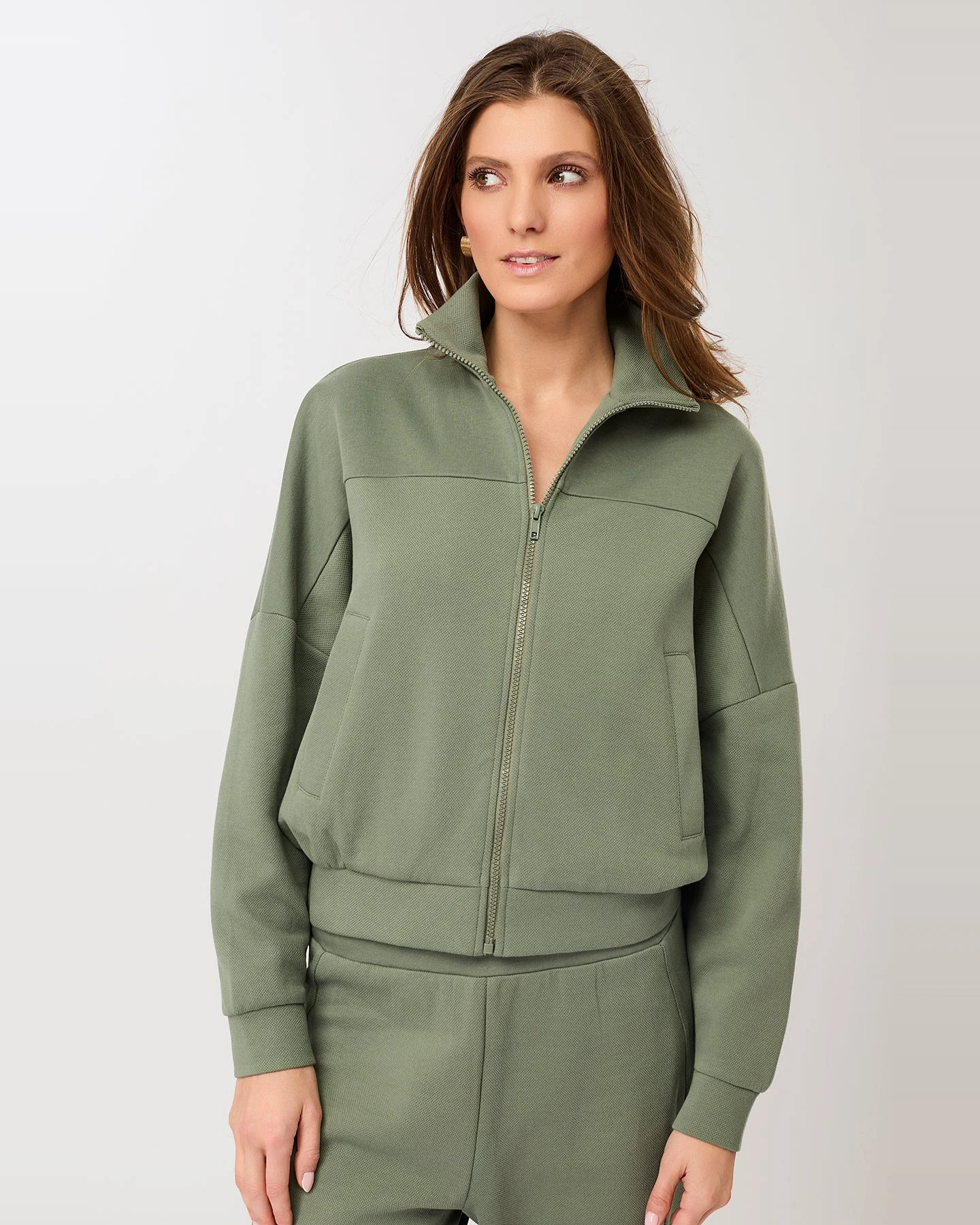 MANDALA Damen vegan Jacke Blouson Anthrazit Grün – Ansicht 2